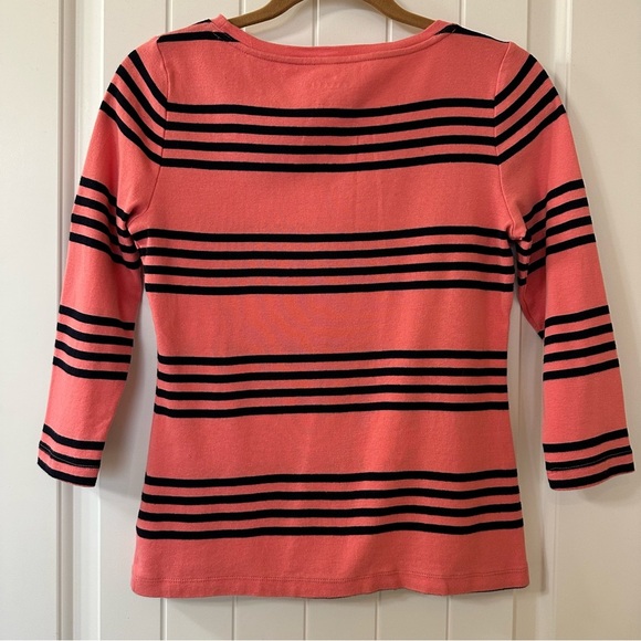 Talbots Beateau Neck Three Quarter Sleeve Tee Pink with Navy Stripes, Size SP - Picture 2 of 4
